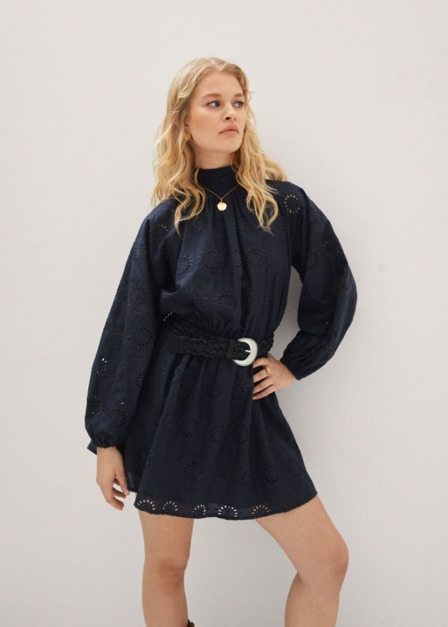 Mango Vestido algodón detalles calados - Gris antracita
