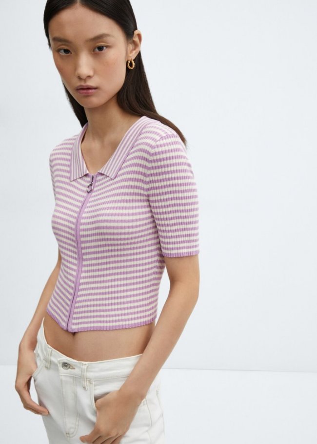 Mango Polo cremallera rayas - Morado claro/pastel