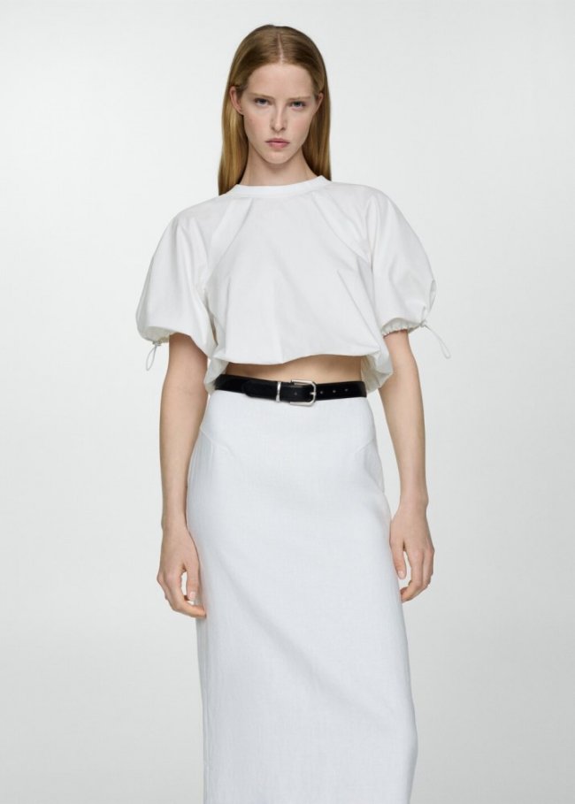Mango Blusa manga abullonada - Blanco
