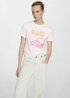 Mango Camiseta 100% algodón mensaje estampado - Naranja