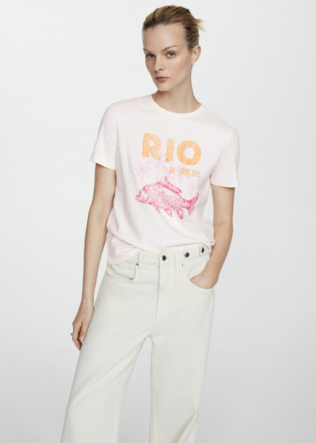 Mango Camiseta 100% algodón mensaje estampado - Naranja