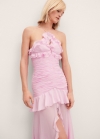 Mango Vestido drapeado escote halter - Rosa pastel