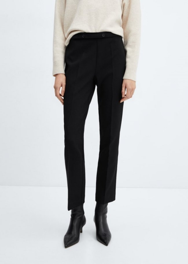 Mango Pantalón recto cinturón - Negro