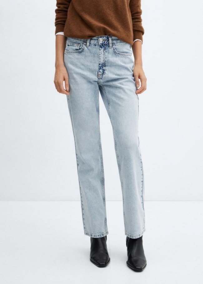 Mango Jeans rectos tiro medio - Azul claro