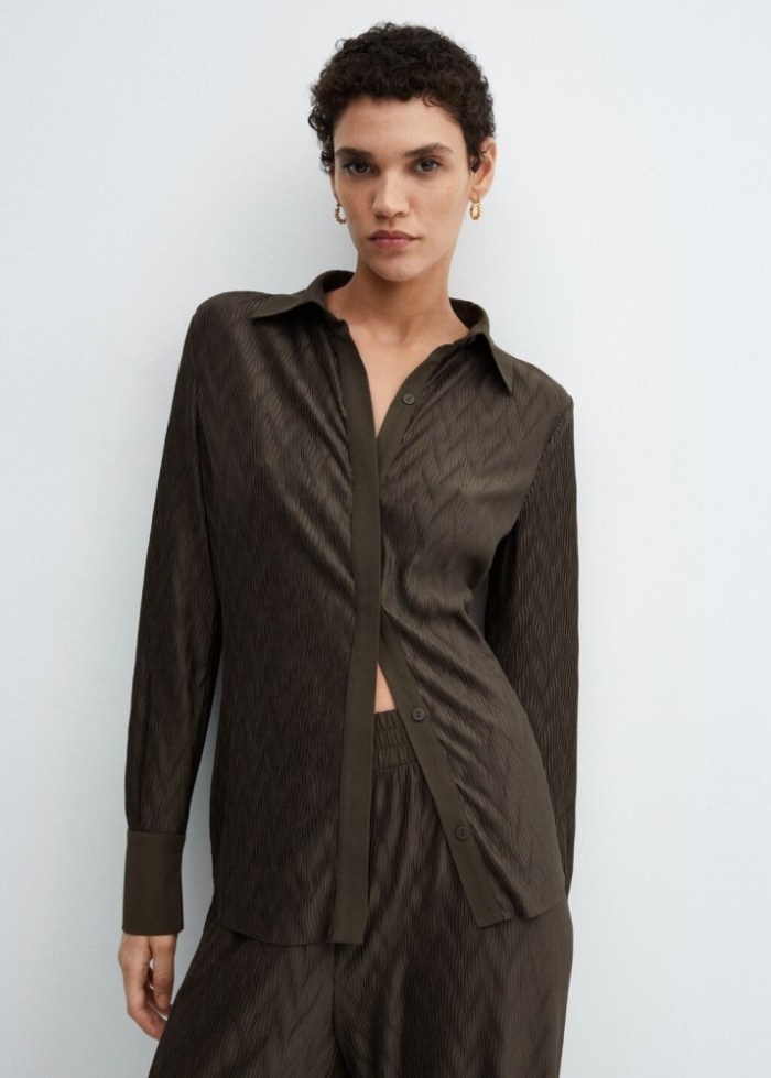 Mango Camisa textura botones - Khaki