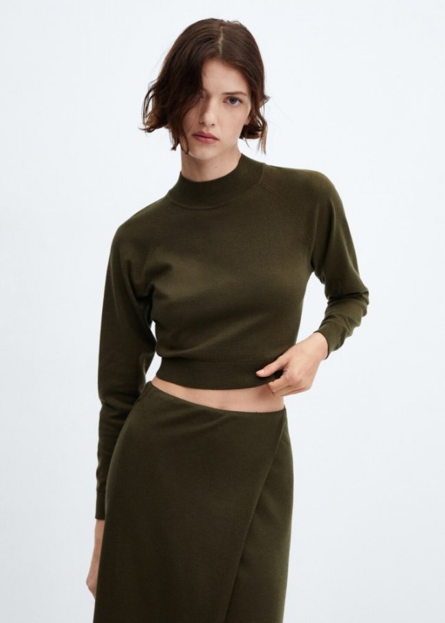 Mango Jersey crop cuello perkins - Khaki