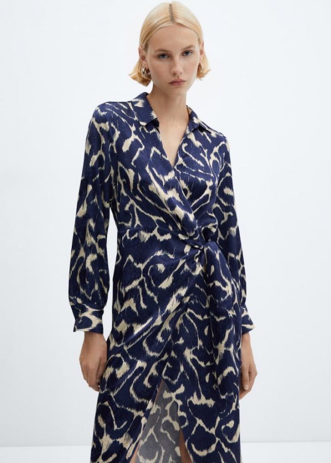 Mango Vestido estampado nudo - Azul