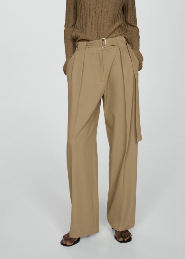 Mango Pantalón recto cinturón - Khaki