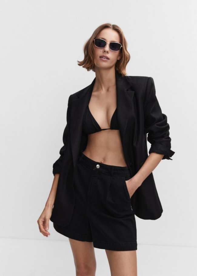Mango Shorts vaqueros slouchy - Denim negro