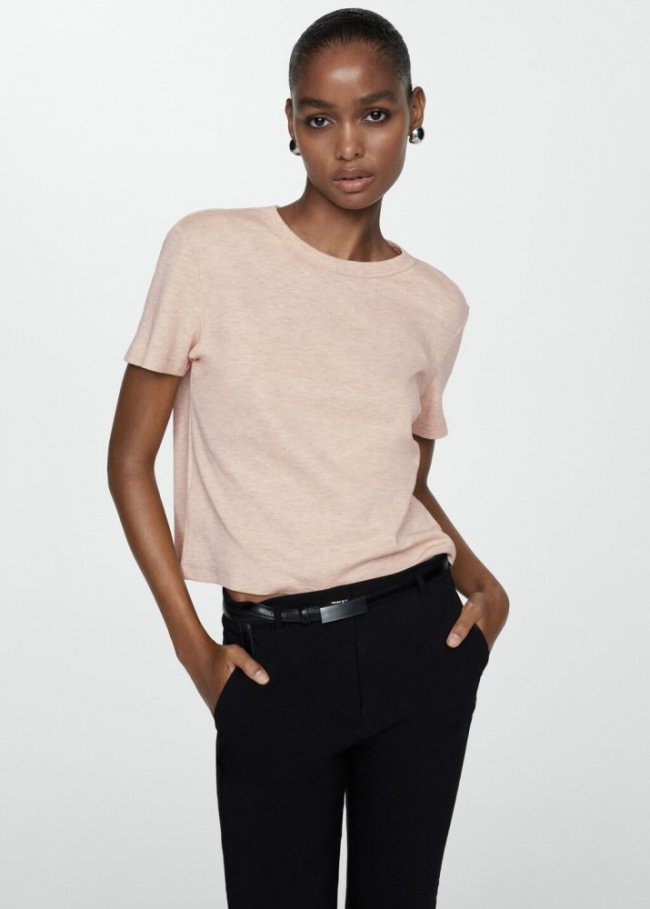 Mango Camiseta algodón manga corta - Gris claro/pastel