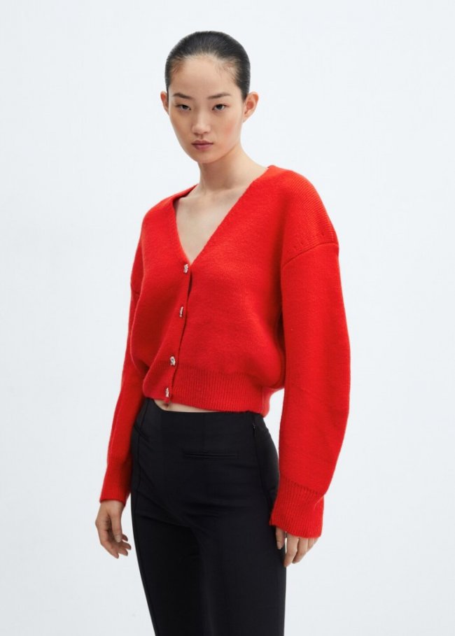 Mango Cárdigan punto botones joya - Rojo