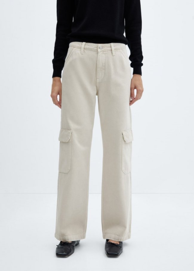 Mango Jeans wideleg cargo - Gris claro/pastel