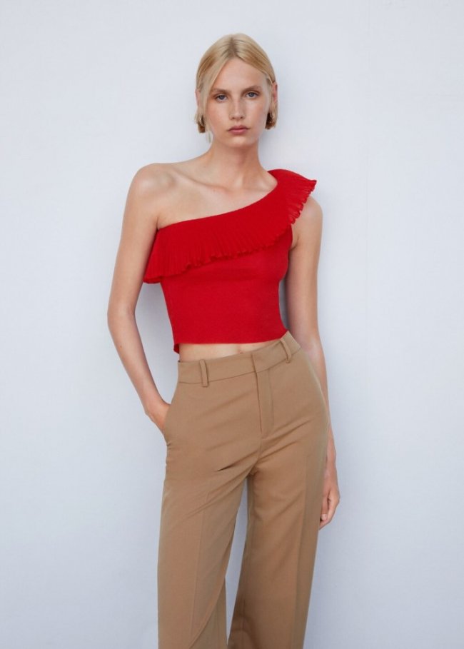 Mango Top volante asimétrico - Rojo