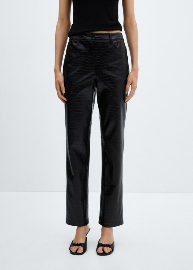 Mango Pantalón recto efecto animal print - Negro