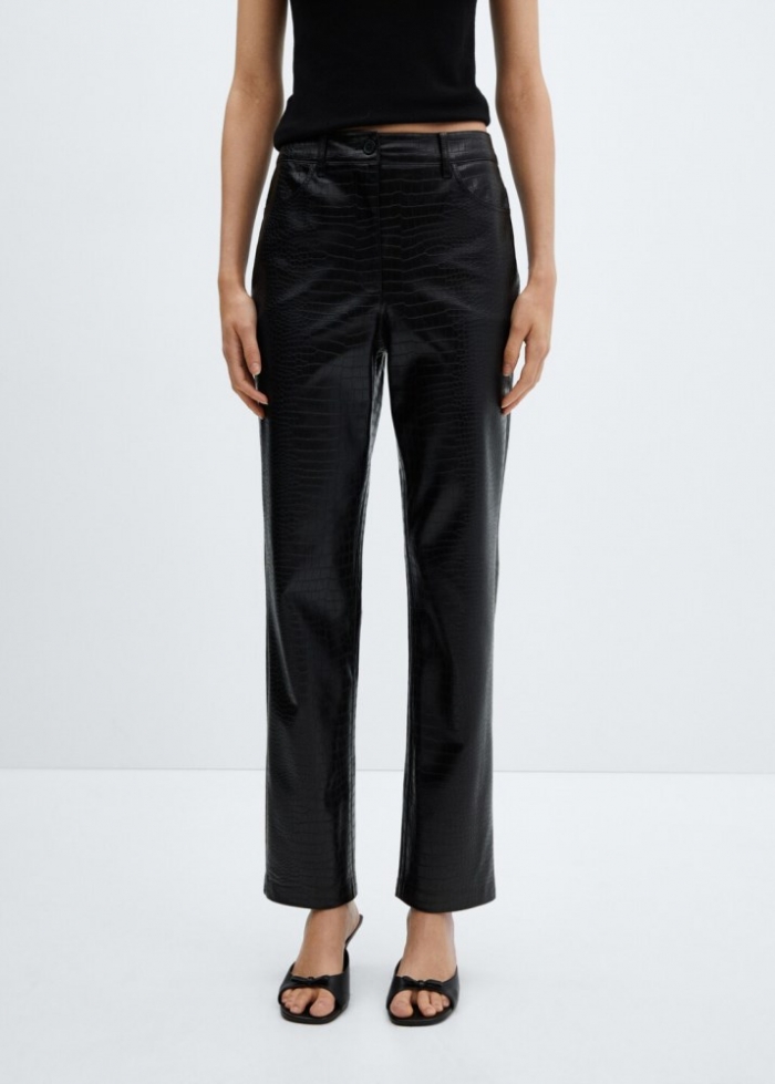 Mango Pantalón recto efecto animal print - Negro