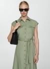 Mango Vestido camisero 100% lino - Verde