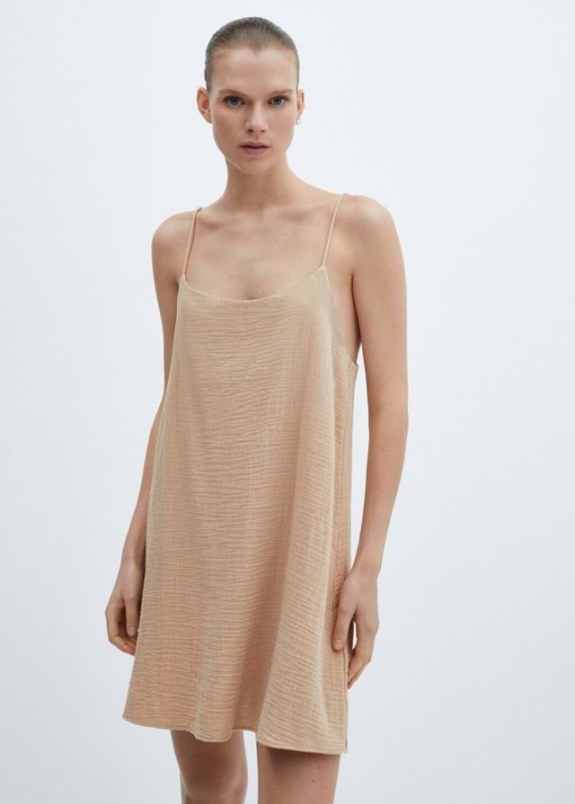 Mango Camisón gasa de algodón - Marrón medio
