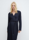 Mango Vestido cruzado cinturón - Azul noche