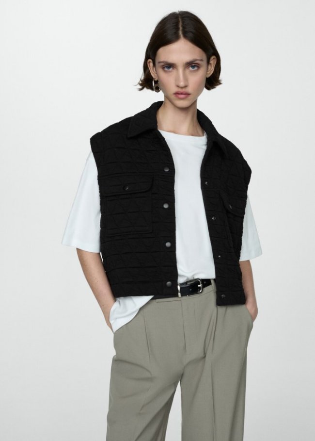 Mango Chaleco acolchado botones - Negro