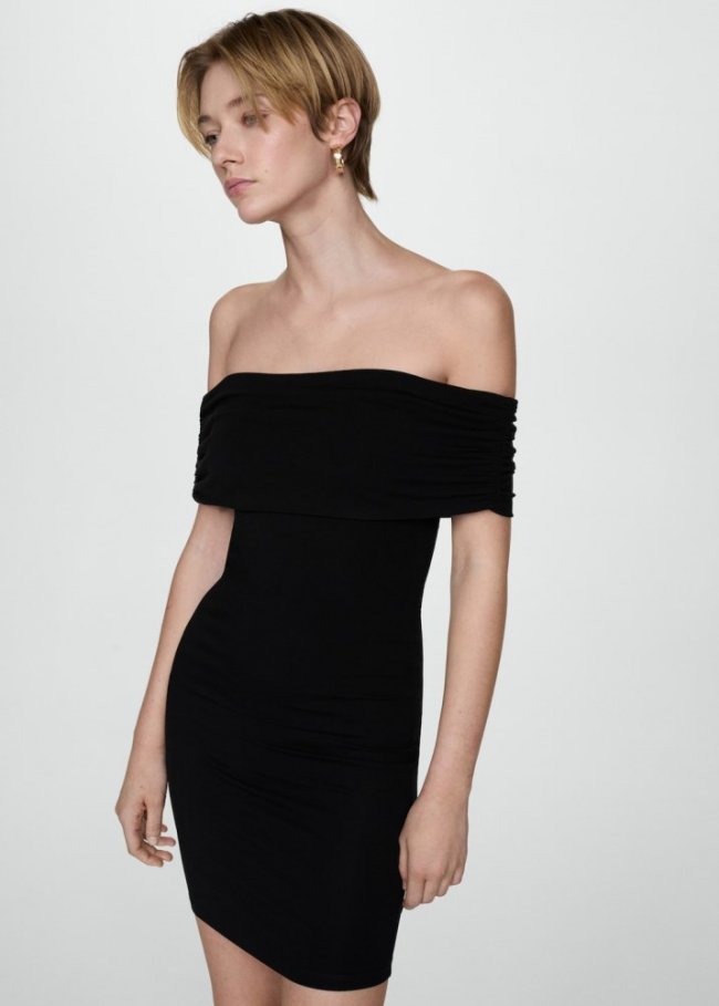 Mango Vestido corto hombros descubiertos - Negro