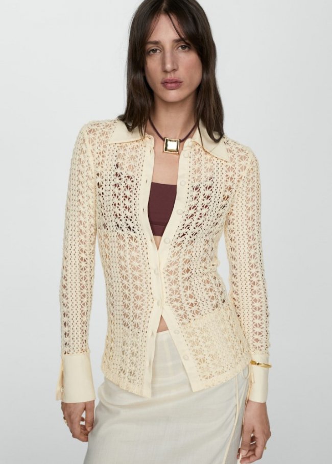 Mango Camisa crochet - Crudo