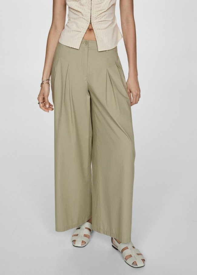Mango Pantalón pinzas algodón - Verde agua