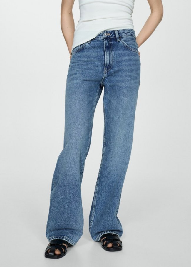 Mango Jeans rectos tiro medio - Azul medio