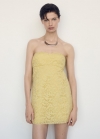 Mango Vestido encaje palabra de honor - Amarillo pastel