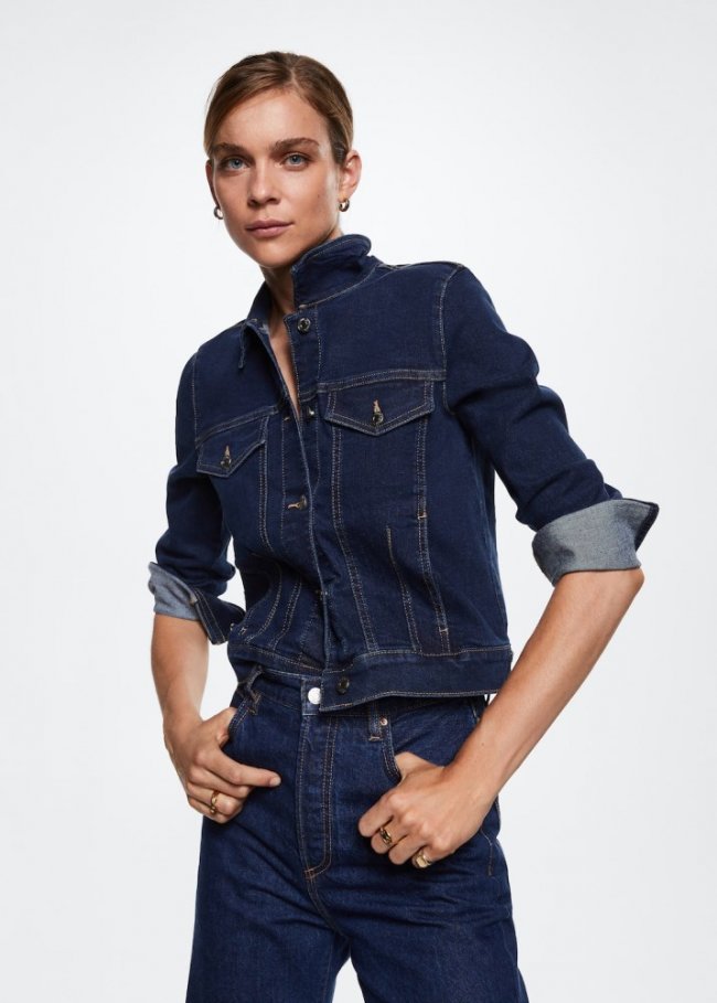 Mango Cazadora denim algodón - Azul oscuro
