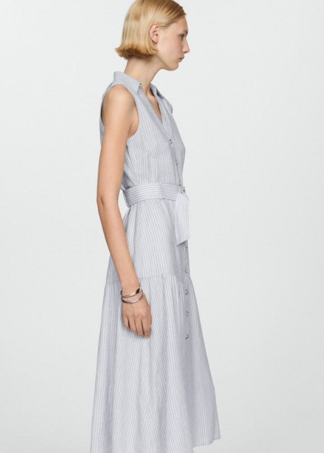Mango Vestido camisero cinturón - Azul