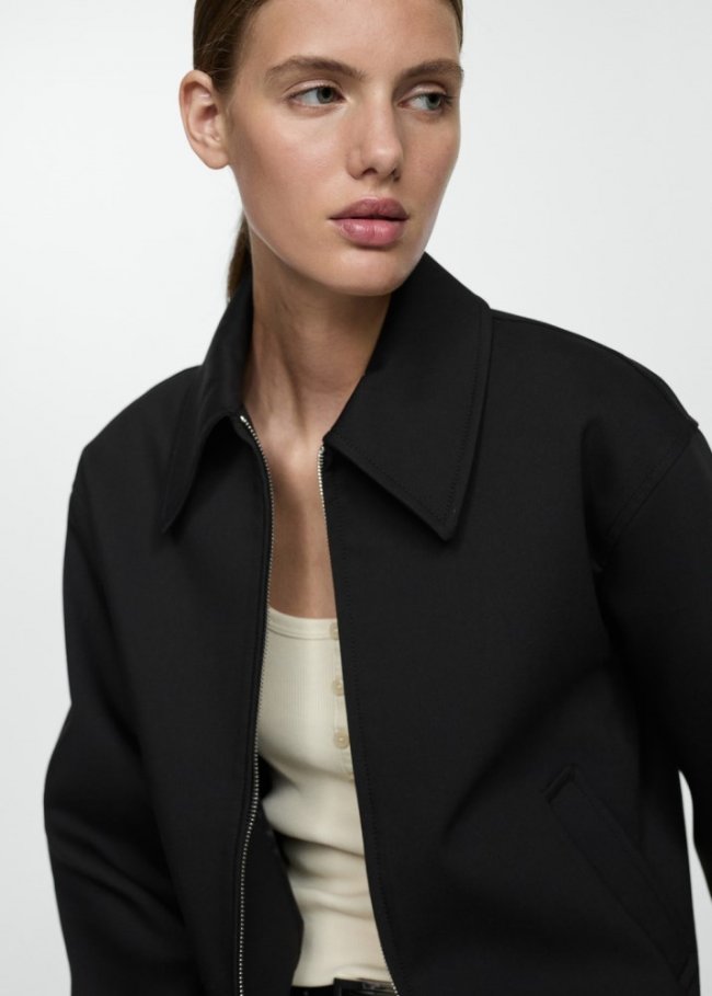Mango Chaqueta algodón cuello camisero - Negro