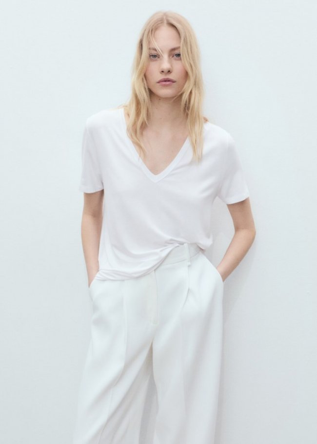 Mango Camiseta manga corta - Blanco