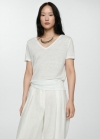 Mango Camiseta lino manga corta - Blanco