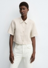 Mango Camisa manga corta lino - Beige