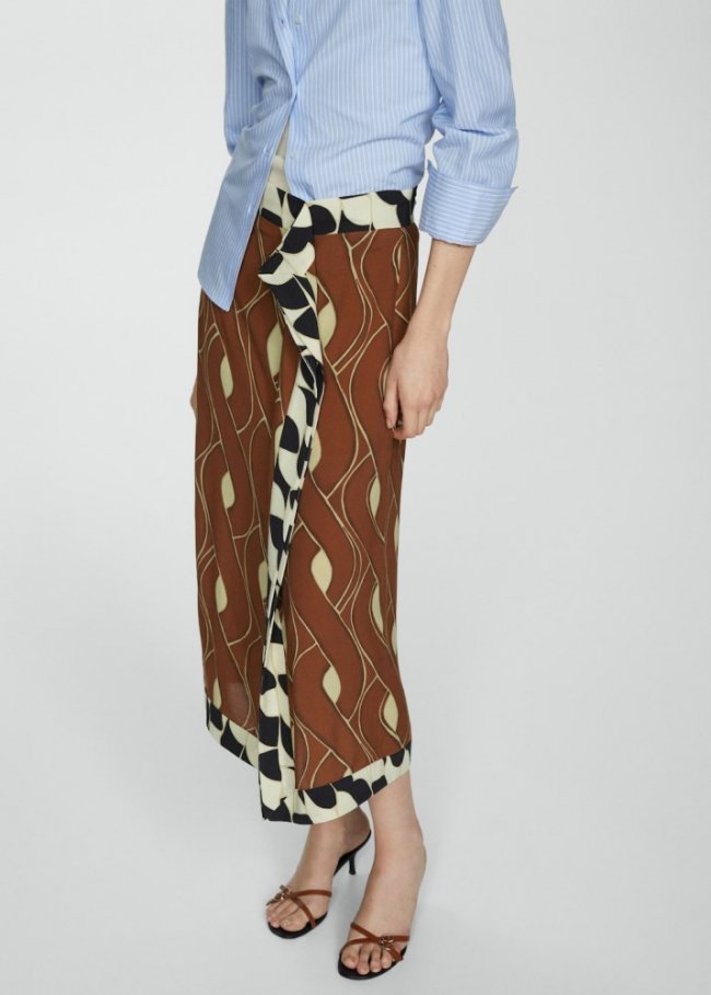 Mango Falda estampada volante - Marrón