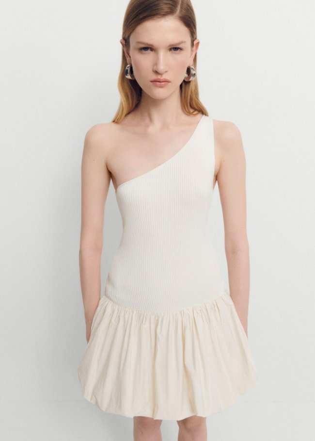 Mango Vestido corto bajo abullonado - Crudo
