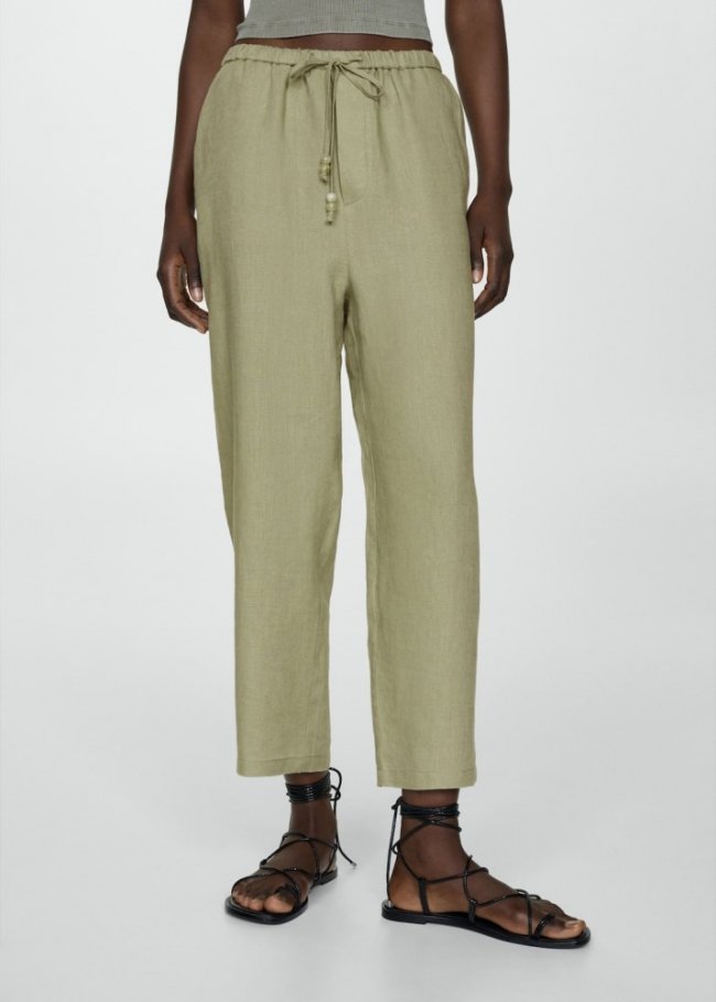 Mango Pantalón 100% lino - Verde