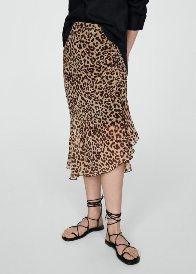 Mango Falda fruncida leopardo - Negro