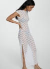 Mango Vestido encaje floral abertura - Blanco