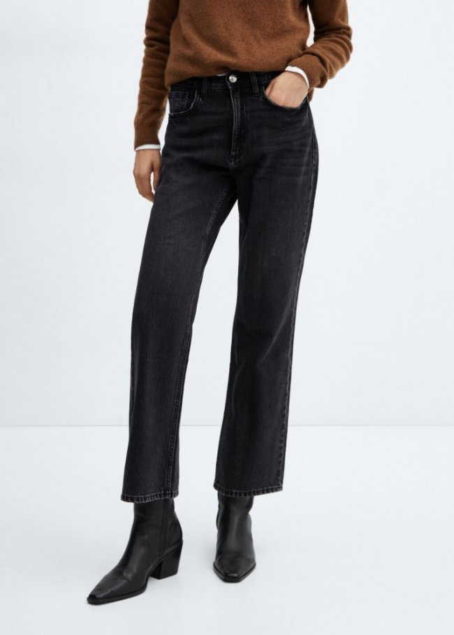 Mango Jeans rectos tiro medio - Denim negro