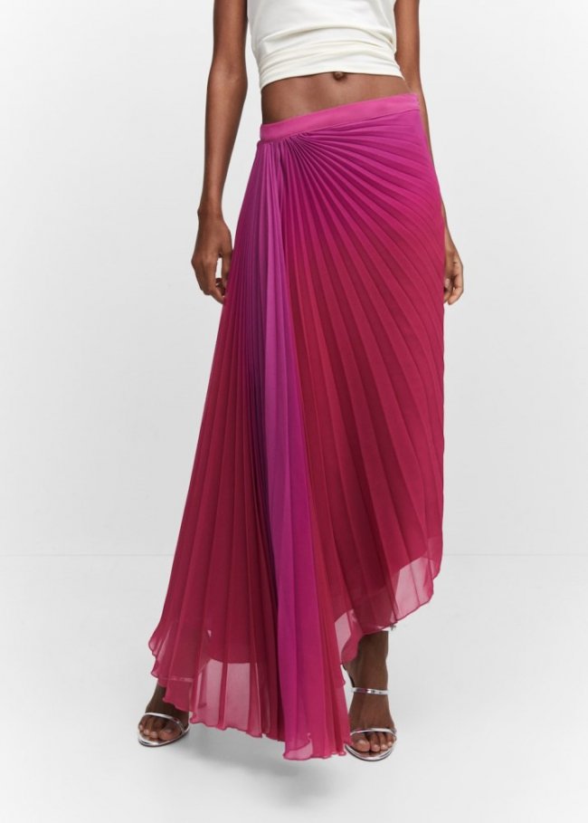 Mango Falda plisada asimétrica - Fucsia