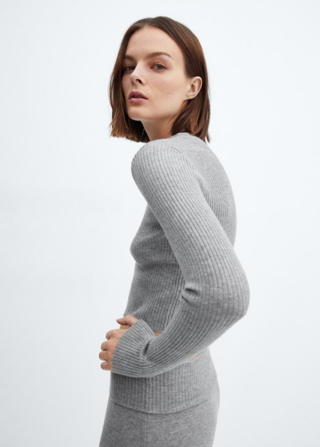 Mango Jersey canalé cuello redondo - Gris medio vigoré