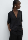 Mango Camisa satinada manga corta - Negro