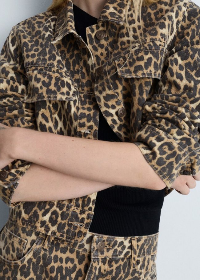 Mango Cazadora vaquera leopardo - Marrón