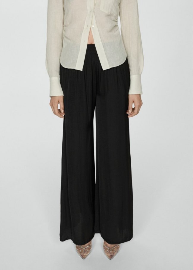Mango Pantalón fluido wideleg - Negro