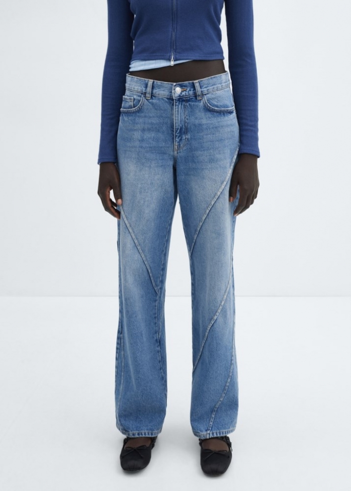 Mango Jeans wideleg costuras decorativas - Azul medio