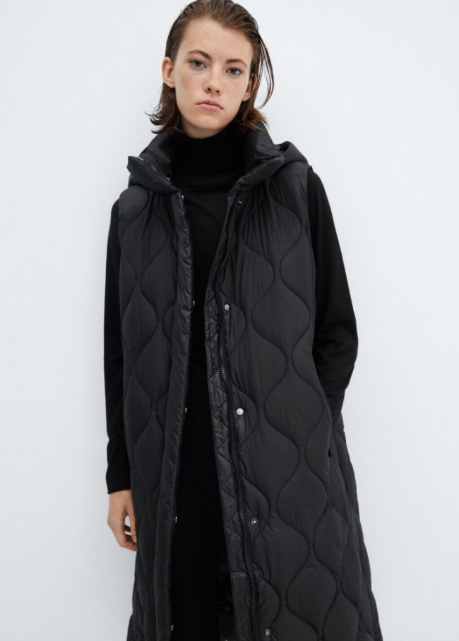 Mango Chaleco acolchado largo - Negro