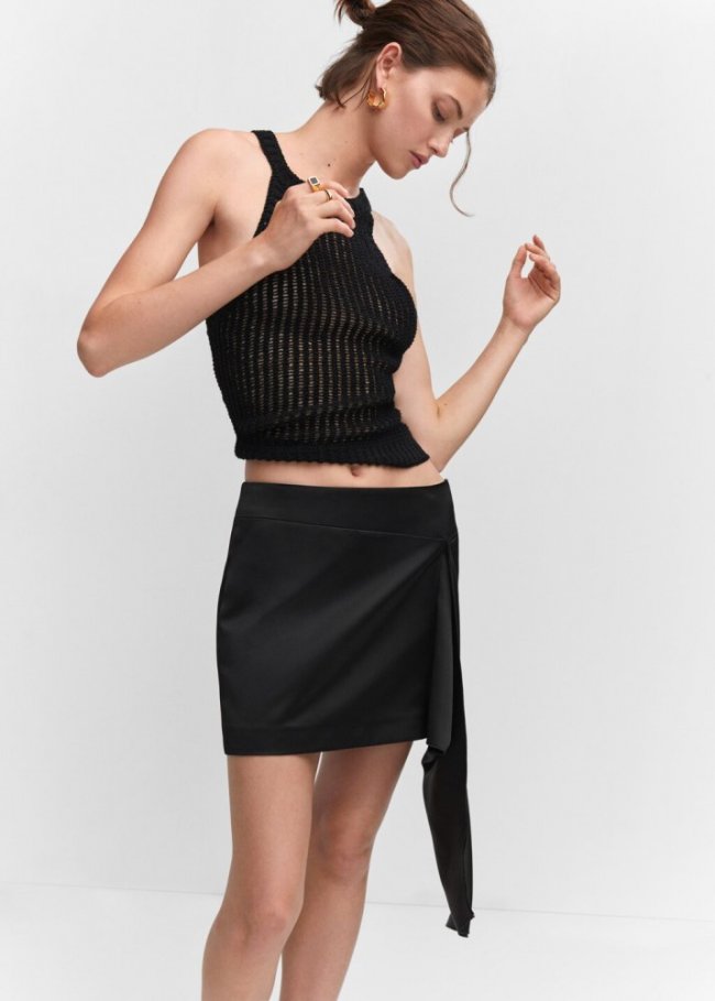 Mango Minifalda satinada lazo - Negro