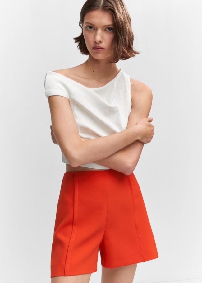 Mango Shorts rectos tiro alto - Naranja