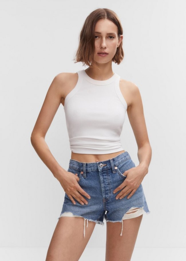 Mango Shorts vaqueros rotos - Azul medio